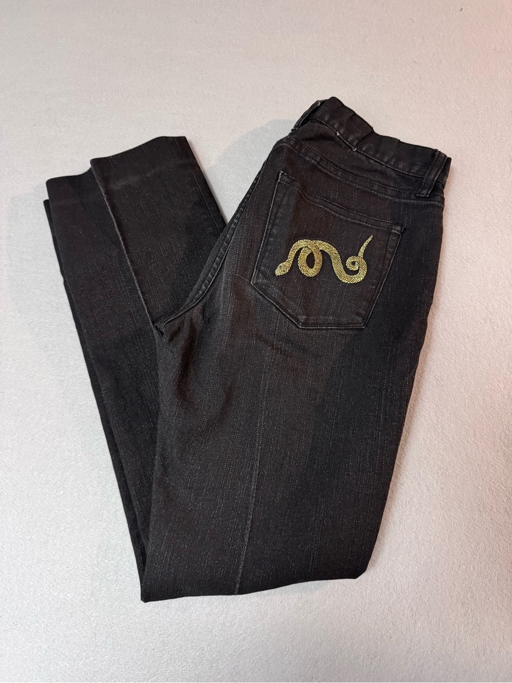 Y2K/Vintage Lauren Ralph Lauren Black Jeans with Gold Snake on Back size 4